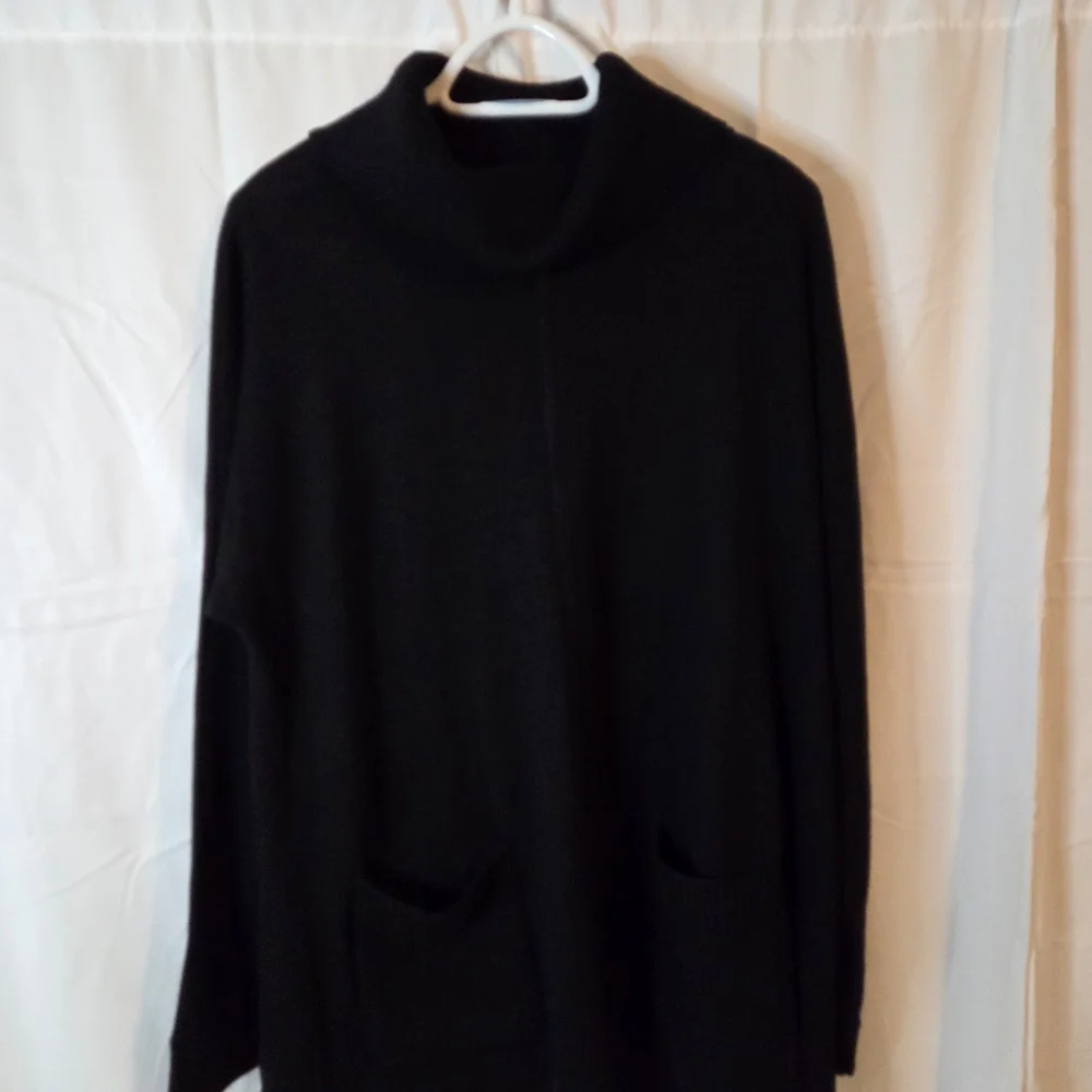 Talbots Elegant Merino Wool Black Cowl Neck Sweater Pockets Size XL - Picture 2 of 9